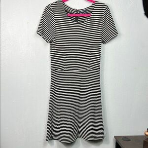 Madewell Black White Stripe Short Sleeve Knee Length Sweater A-Line Dress Large